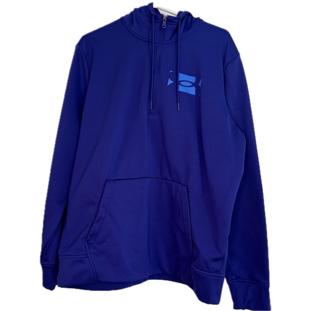 Under Armour Men Large Royal Blue Fleece 1/2 Quarter Zip Hoodie Pullover Active